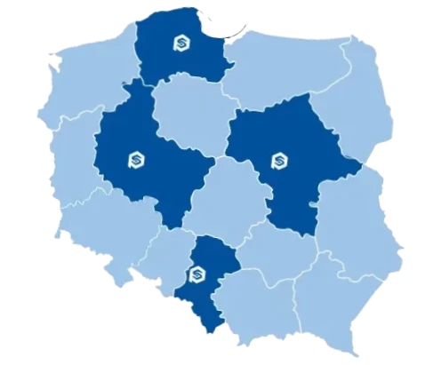 Mapa Polski z odziałami Pomp Serwis