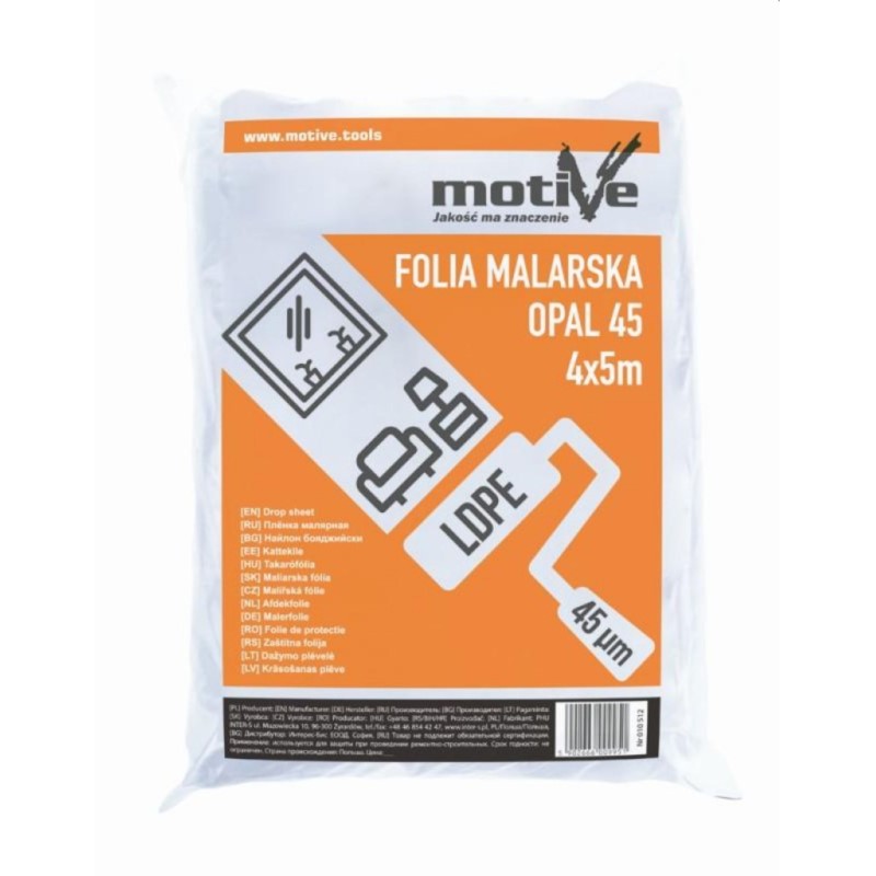 010512 Plandeka malarska 4 m x 5 m opal 45 mikronów