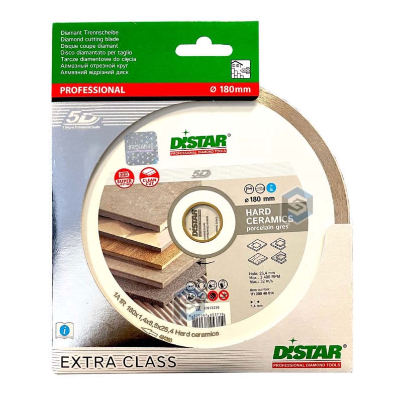 11120048014 Di-Star Tarcza do cięcia płytek ceramicznych 180. Średnica: 180mm. Grubość tarczy: 1,4 mm. Warstwa diamentu: 8,5mm.