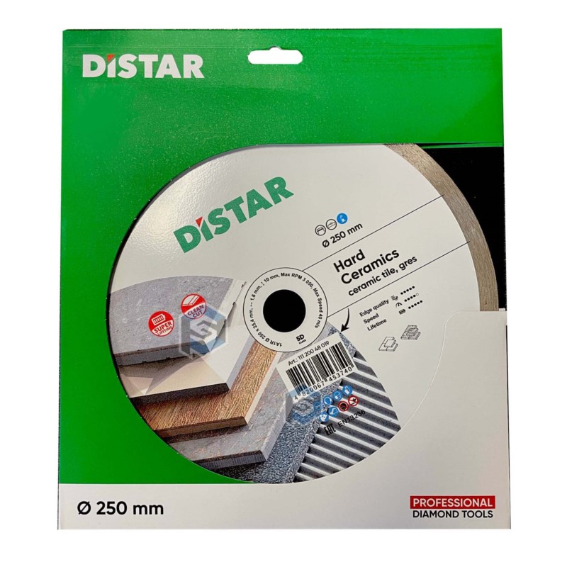 11120048019 Di-Star Tarcza do cięcia płytek ceramicznych 250. Średnica: 250mm. Grubość tarczy: 1,6 mm. Warstwa diamentu: 10mm. Ś