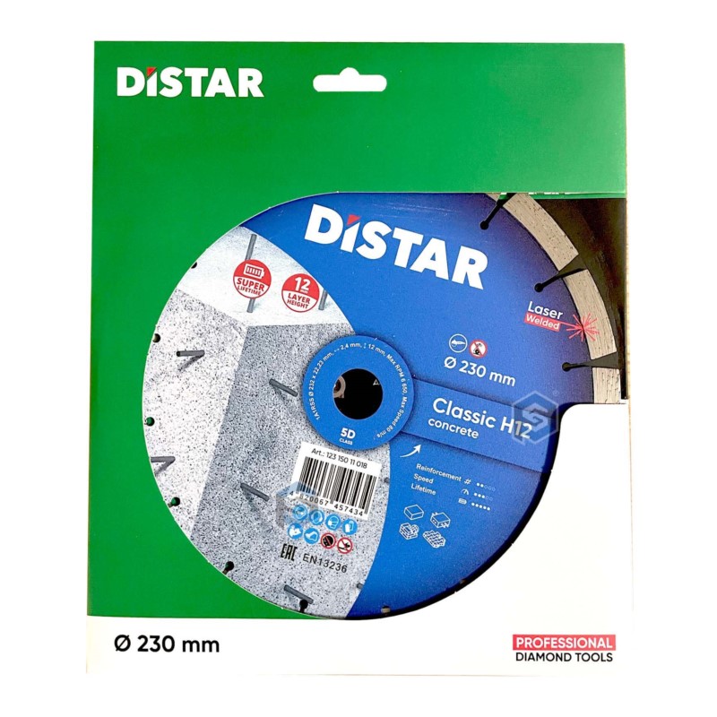 12315011018 Di-Star Tarcza diamentowa do betonu, płyty chodnikowe Classic H12 Średnica: 230 mm. Grubość tarczy: 2,4mm/1,6mm. War