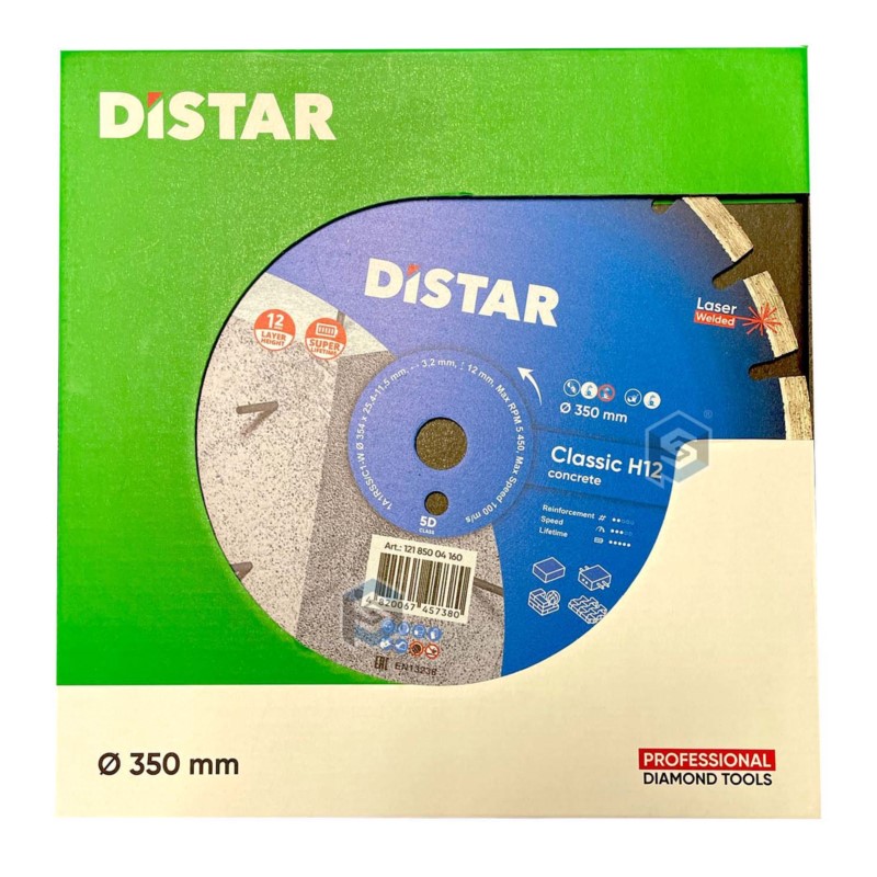 12185004160 Di-Star tarcza diamentowa do betonu, płyty chodnikowe Classic H12 Średnica: 350 mm. Grubość tarczy: 3,2mm/2,2mm. War