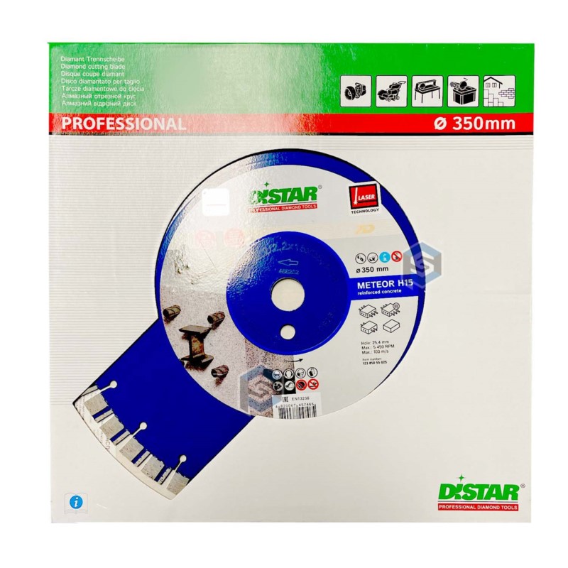 12385055025 Di-Star Tarcza diamentowa do betonu zbrojonego i hydraulicznego Meteor H15. Średnica: 350mm. Grubość tarczy: 3,2mm/2